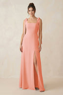 Square Neck Sheath Chiffon Bridesmaid Dress with Bow in Rosette - KissProm Bridesmaid Dresses