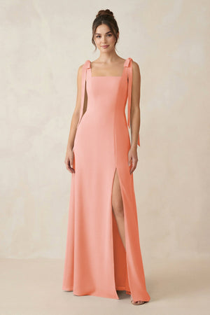 Square Neck Sheath Chiffon Bridesmaid Dress with Bow in Rosette - KissProm Bridesmaid Dresses