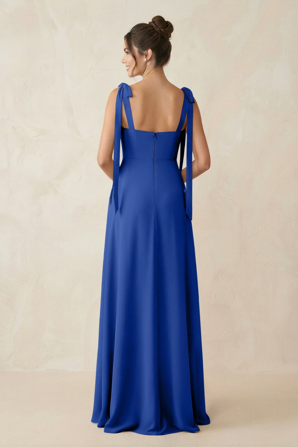 Square Neck Sheath Chiffon Bridesmaid Dress with Bow in Royal Blue - KissProm Bridesmaid Dresses