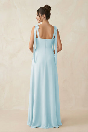 Square Neck Sheath Chiffon Bridesmaid Dress with Bow in Sky Blue - KissProm Bridesmaid Dresses