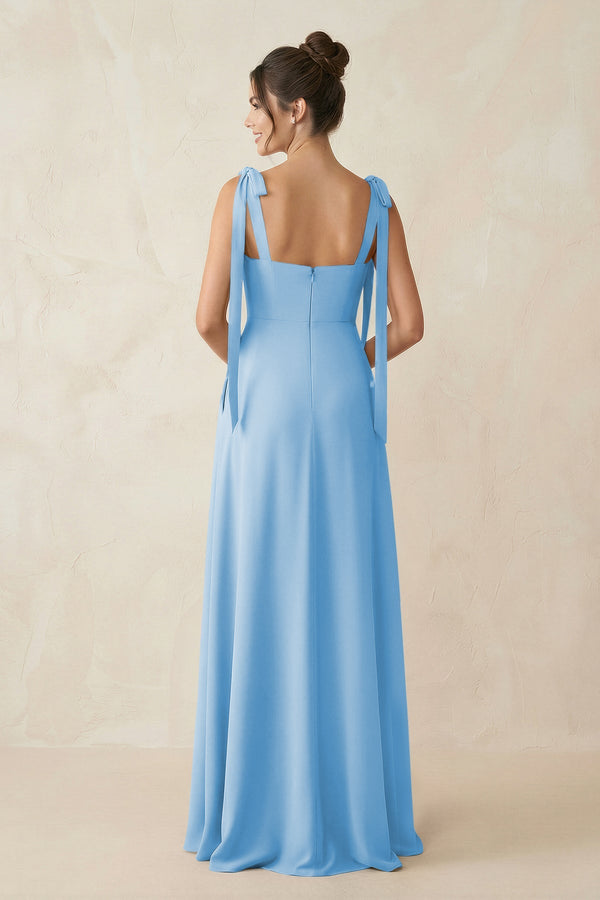 Square Neck Sheath Chiffon Bridesmaid Dress with Bow in Steel Blue - KissProm Bridesmaid Dresses