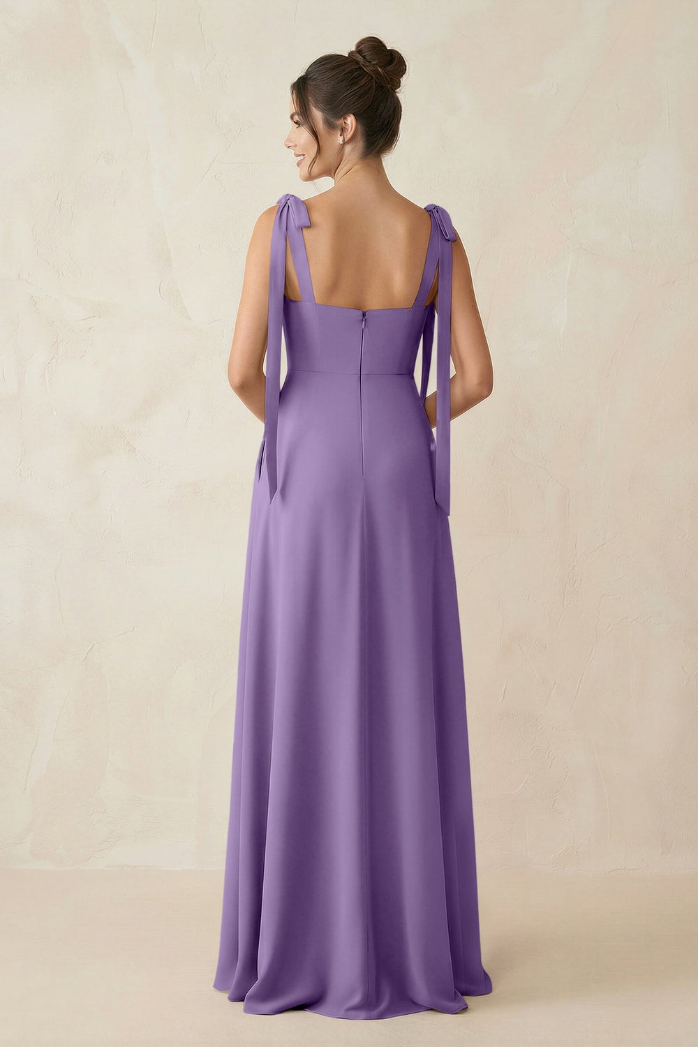 Square Neck Sheath Chiffon Bridesmaid Dress with Bow in Tahiti - KissProm Bridesmaid Dresses
