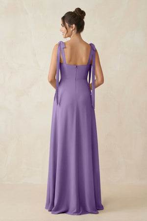 Square Neck Sheath Chiffon Bridesmaid Dress with Bow in Tahiti - KissProm Bridesmaid Dresses