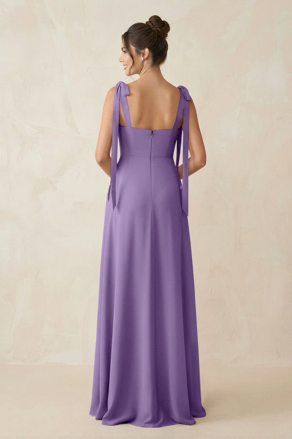 Square Neck Sheath Chiffon Bridesmaid Dress with Bow in Tahiti - KissProm Bridesmaid Dresses