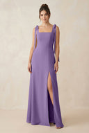 Square Neck Sheath Chiffon Bridesmaid Dress with Bow in Tahiti - KissProm Bridesmaid Dresses