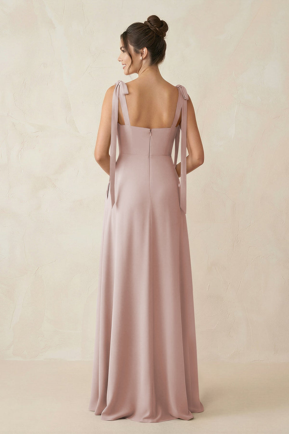 Square Neck Sheath Chiffon Bridesmaid Dress with Bow in Toffee - KissProm Bridesmaid Dresses