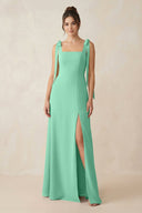Square Neck Sheath Chiffon Bridesmaid Dress with Bow in Turquoise - KissProm Bridesmaid Dresses