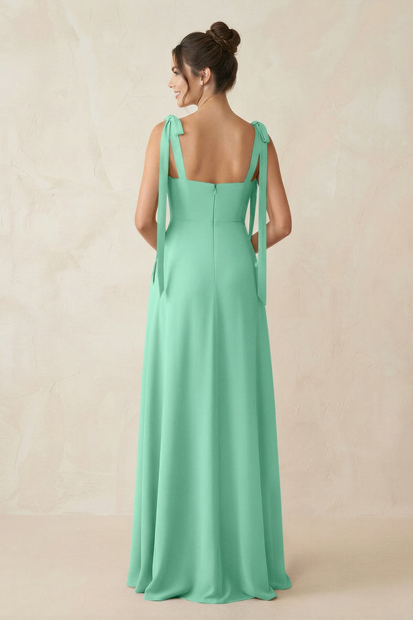 Square Neck Sheath Chiffon Bridesmaid Dress with Bow in Turquoise - KissProm Bridesmaid Dresses