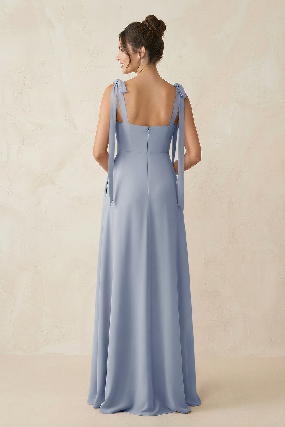Square Neck Sheath Chiffon Bridesmaid Dress with Bow in Twilight - KissProm Bridesmaid Dresses