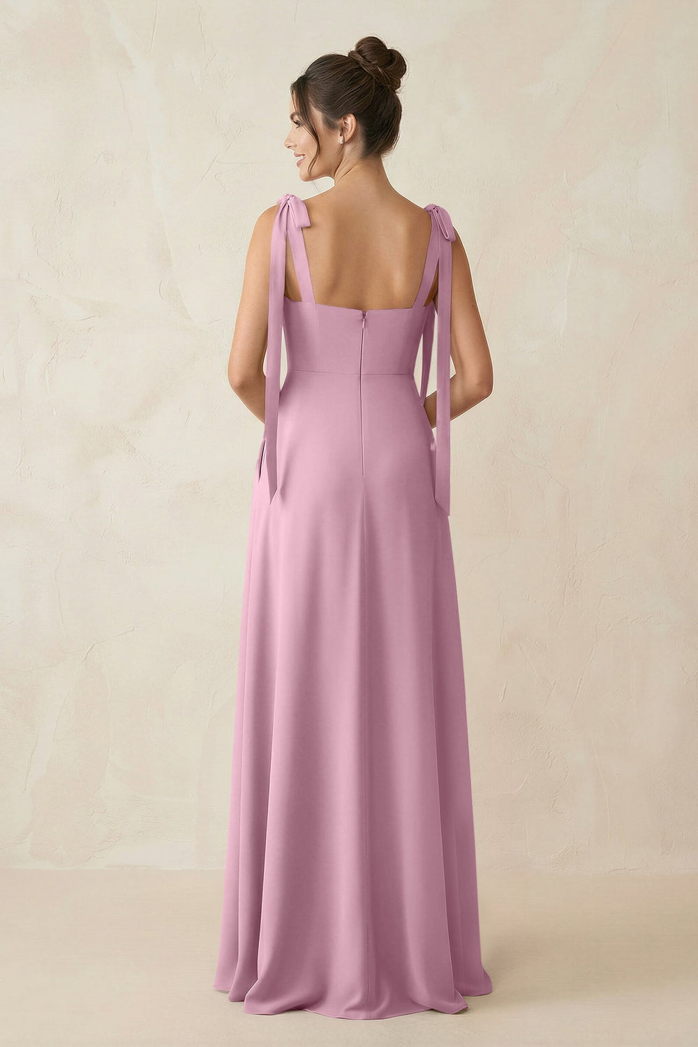 Square Neck Sheath Chiffon Bridesmaid Dress with Bow in Vintage Mauve - KissProm Bridesmaid Dresses