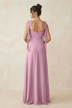 Square Neck Sheath Chiffon Bridesmaid Dress with Bow in Vintage Mauve - KissProm Bridesmaid Dresses