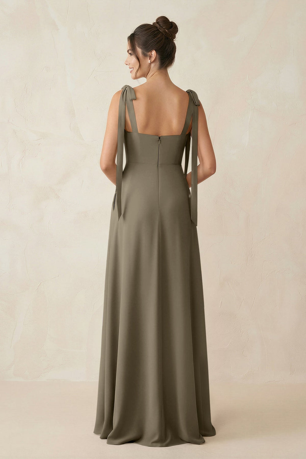 Square Neck Sheath Chiffon Bridesmaid Dress with Bow in Willow Green - KissProm Bridesmaid Dresses