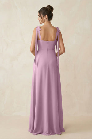 Square Neck Sheath Chiffon Bridesmaid Dress with Bow in Wisteria - KissProm Bridesmaid Dresses