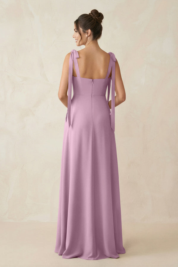 Square Neck Sheath Chiffon Bridesmaid Dress with Bow in Wisteria - KissProm Bridesmaid Dresses
