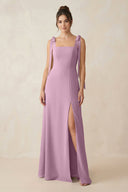 Square Neck Sheath Chiffon Bridesmaid Dress with Bow in Wisteria - KissProm Bridesmaid Dresses