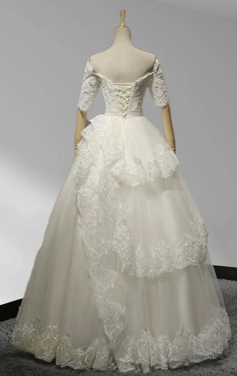 Square Neck Tiers A - line Floor - length Wedding Dress With Appliques - KissProm