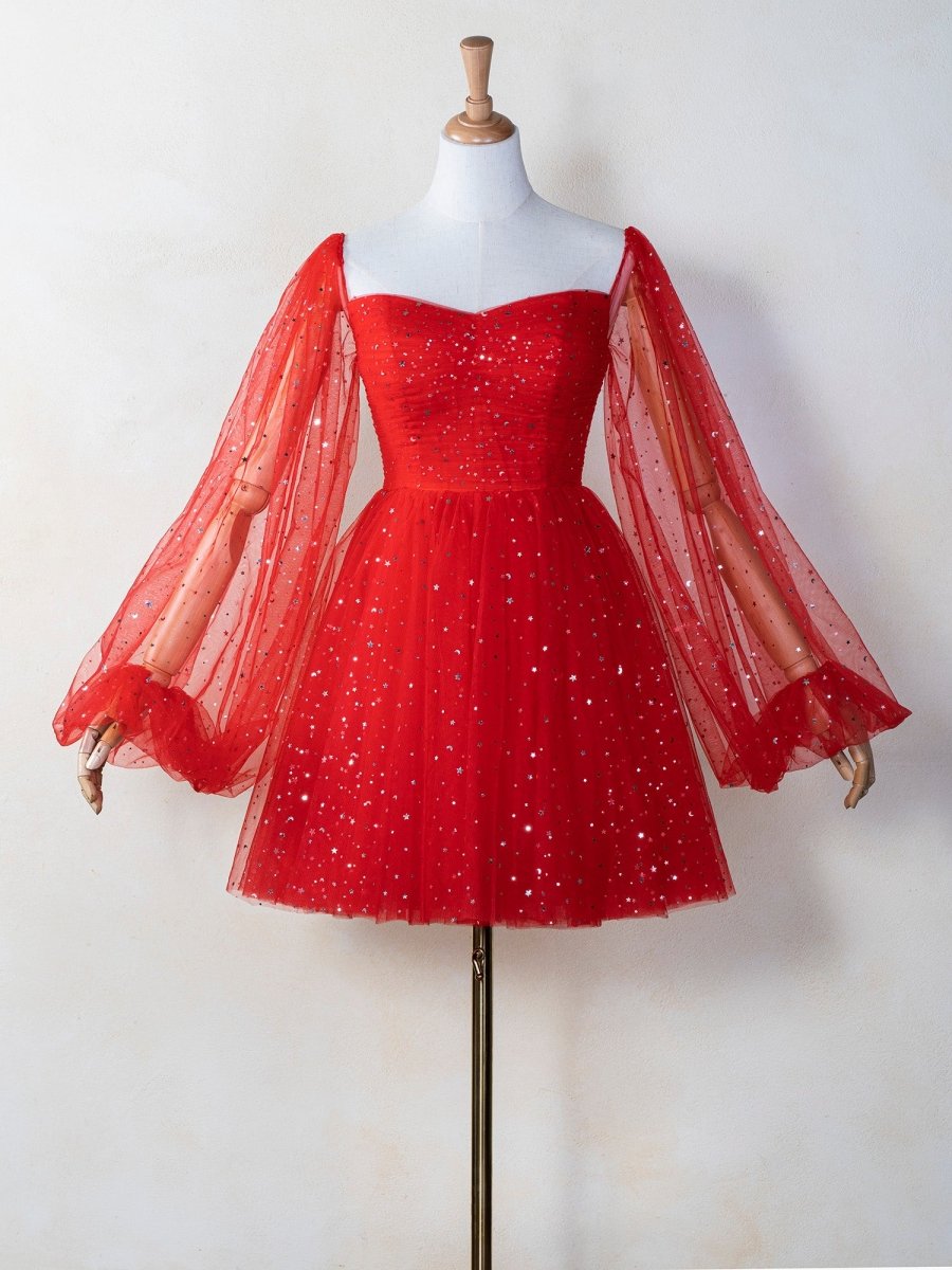 Sweetheart Neck Starlit Cloud Mini Length Dress, Red / 2 Sweetheart Neck Starlit Cloud Mini Length Dress, Red / 2