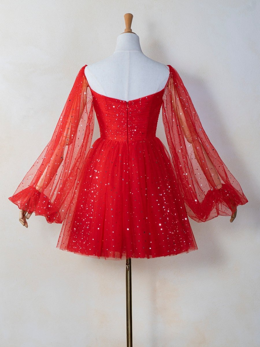strapless open back dress Sweetheart Neck Starlit Cloud Mini Length Dress, Red / 2
