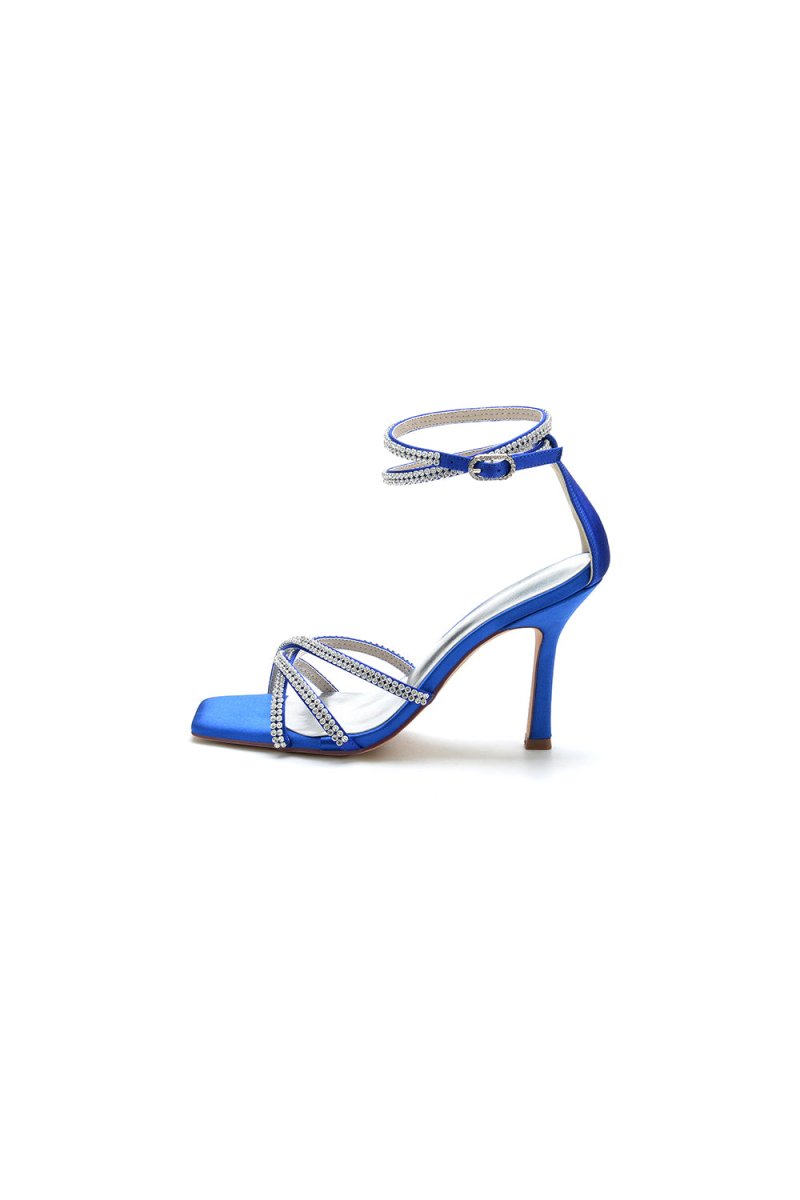 Square Open - Toe Beaded Strap Buckle Stiletto Heels - KissProm