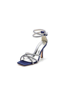 Square Open - Toe Beaded Strap Buckle Stiletto Heels - KissProm