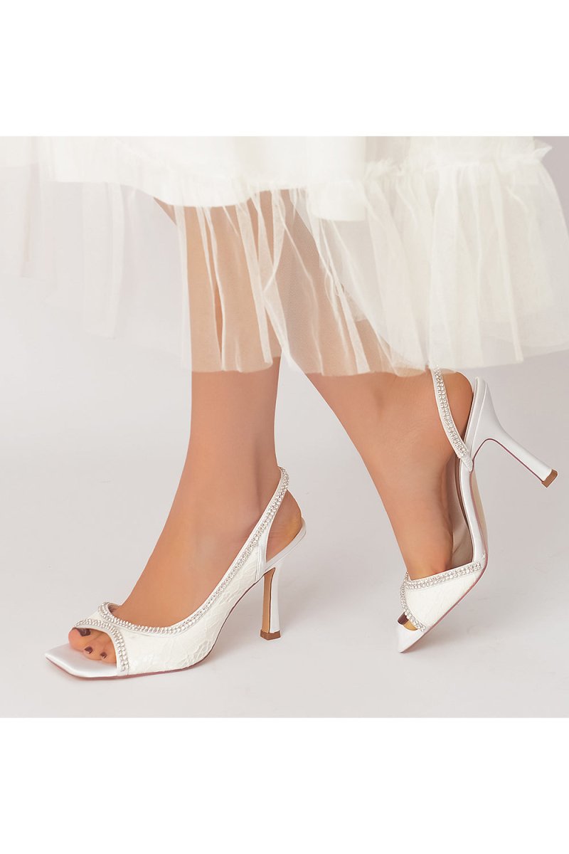 Square Open Toe Slingback Chunky Heels - KissProm