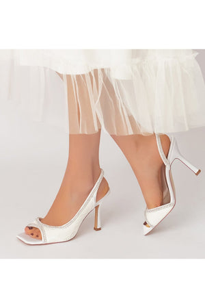Square Open Toe Slingback Chunky Heels - KissProm