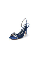 Square Open Toe Slingback Chunky Heels - KissProm
