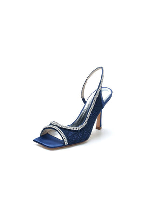 Square Open Toe Slingback Chunky Heels - KissProm
