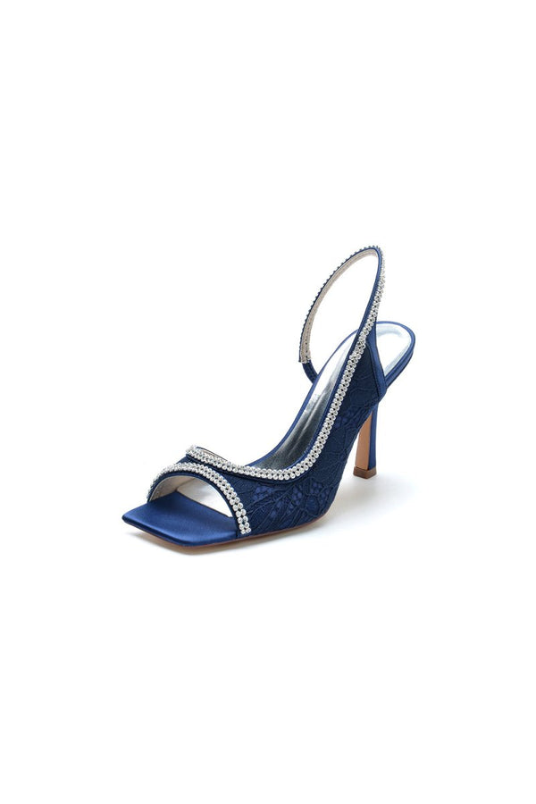 Square Open Toe Slingback Chunky Heels - KissProm