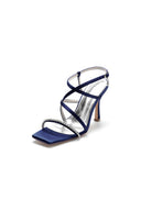 Square Open Toe Crystal Cross Straps Chunky Heels - KissProm