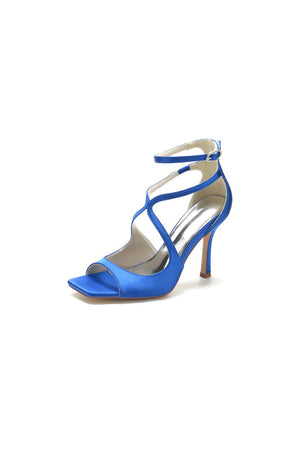 Square Open Toe Hollow Out Satin Stiletto Heels - KissProm
