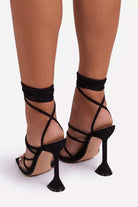 Square Open Toe Tie - Up Ankle Strap Stiletto Heels - KissProm