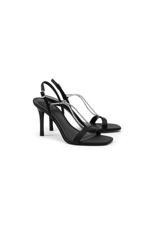 Square Toe Stiletto Black High Heels with Beading - KissProm