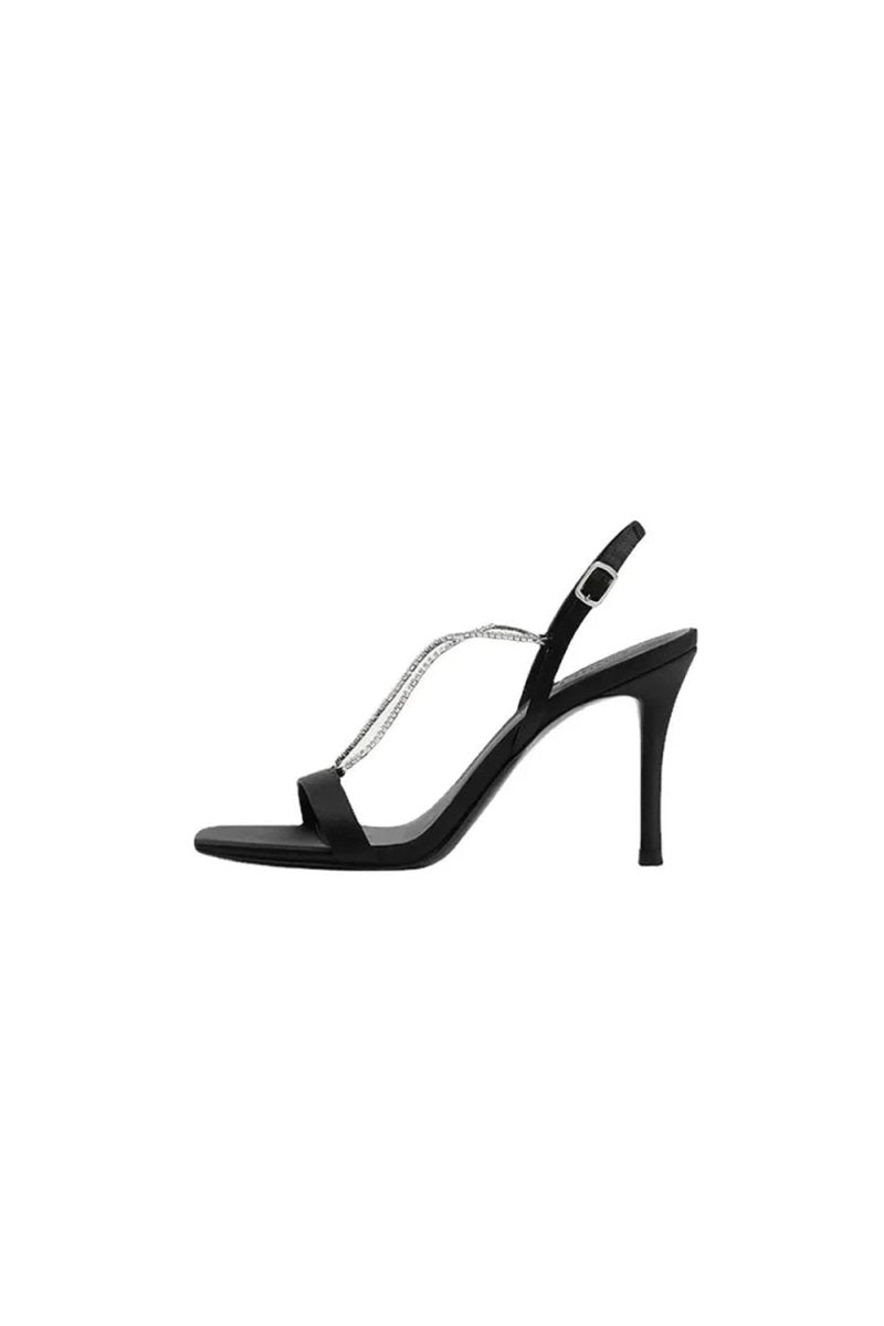 Square Toe Stiletto Black High Heels with Beading - KissProm