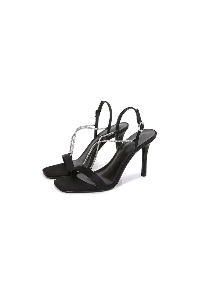 Square Toe Stiletto Black High Heels with Beading - KissProm