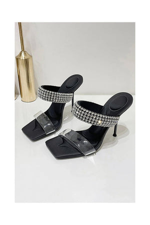 Square Toe Stiletto High Heels with Beading - KissProm