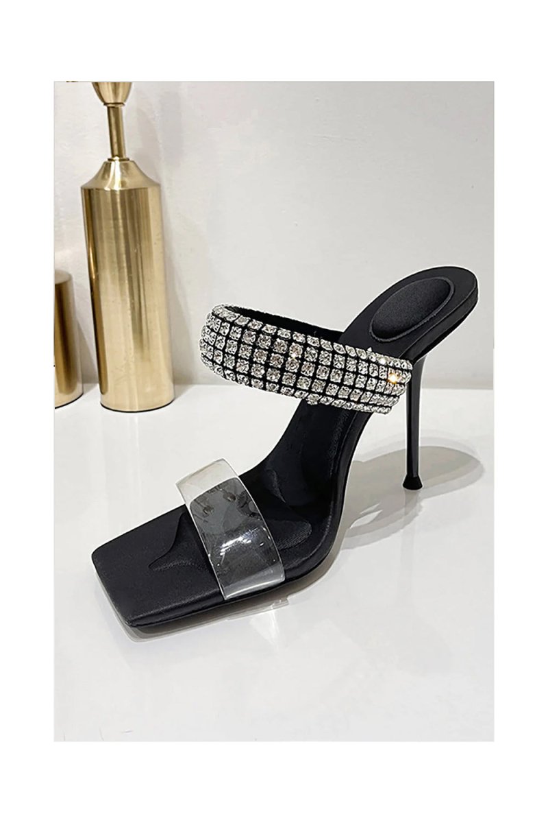 Square Toe Stiletto High Heels with Beading - KissProm