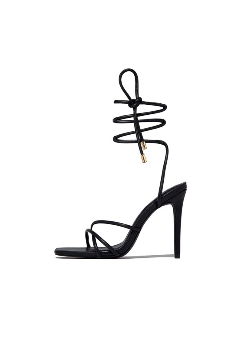 Squared Open Toe Strappy Silhouette Ankle Wrap Women Heeled Sandal - KissProm