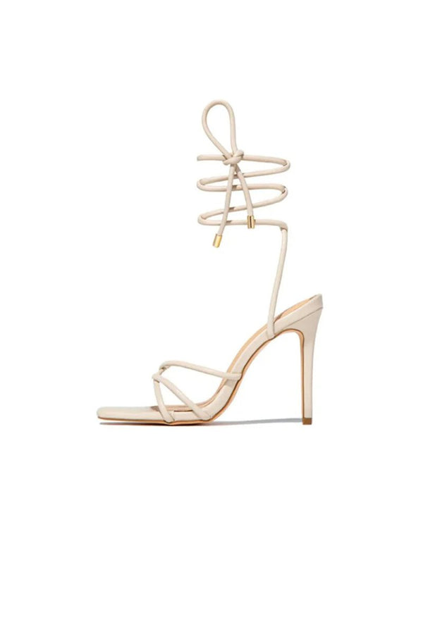 Squared Open Toe Strappy Silhouette Ankle Wrap Women Heeled Sandal - KissProm