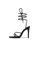 Squared Open Toe Strappy Silhouette Ankle Wrap Women Heeled Sandal - KissProm