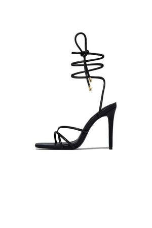 Squared Open Toe Strappy Silhouette Ankle Wrap Women Heeled Sandal - KissProm