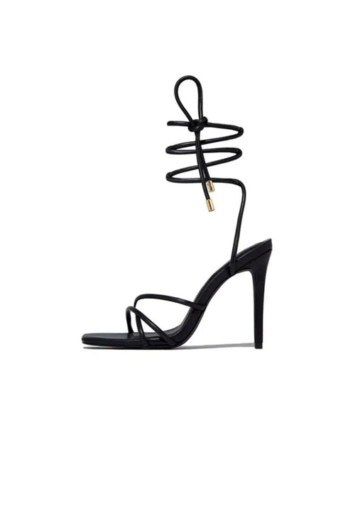 Squared Open Toe Strappy Silhouette Ankle Wrap Women Heeled Sandal - KissProm