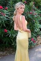 Starlee | Yellow - V Neck Yellow Open Back Mermaid Long Prom Dress - KissProm