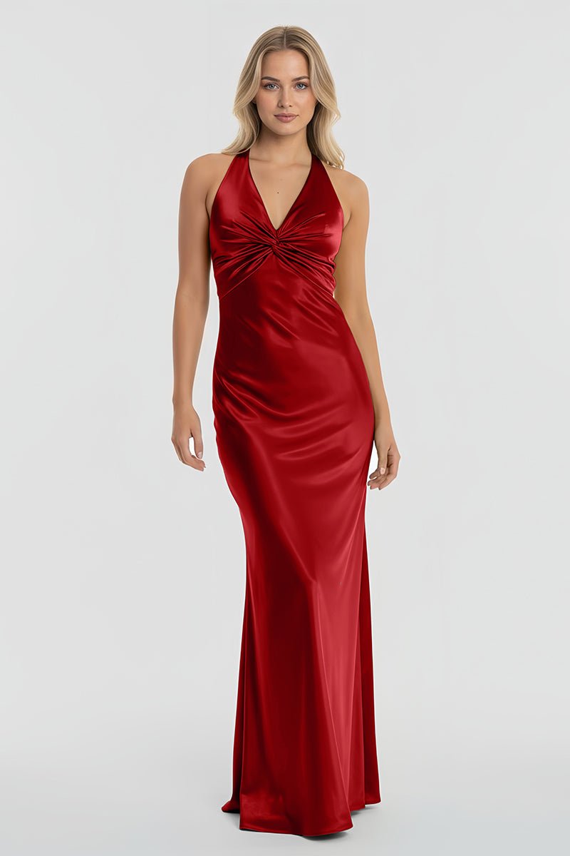 open lace back dress ZAPAKA Women Burgundy Long Formal Dress Halter Mermaid Sleeveless Evening Dress with Keyhole, Burgundy / AU14 main image 1