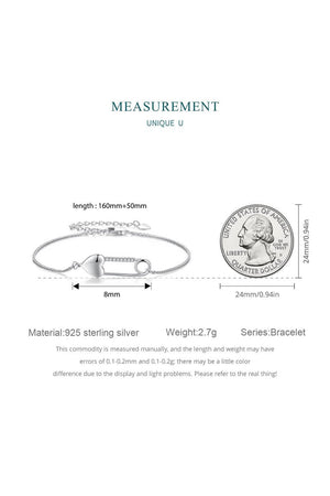 Sterling Silver Bracelet Chain with Heart Pin - KissProm