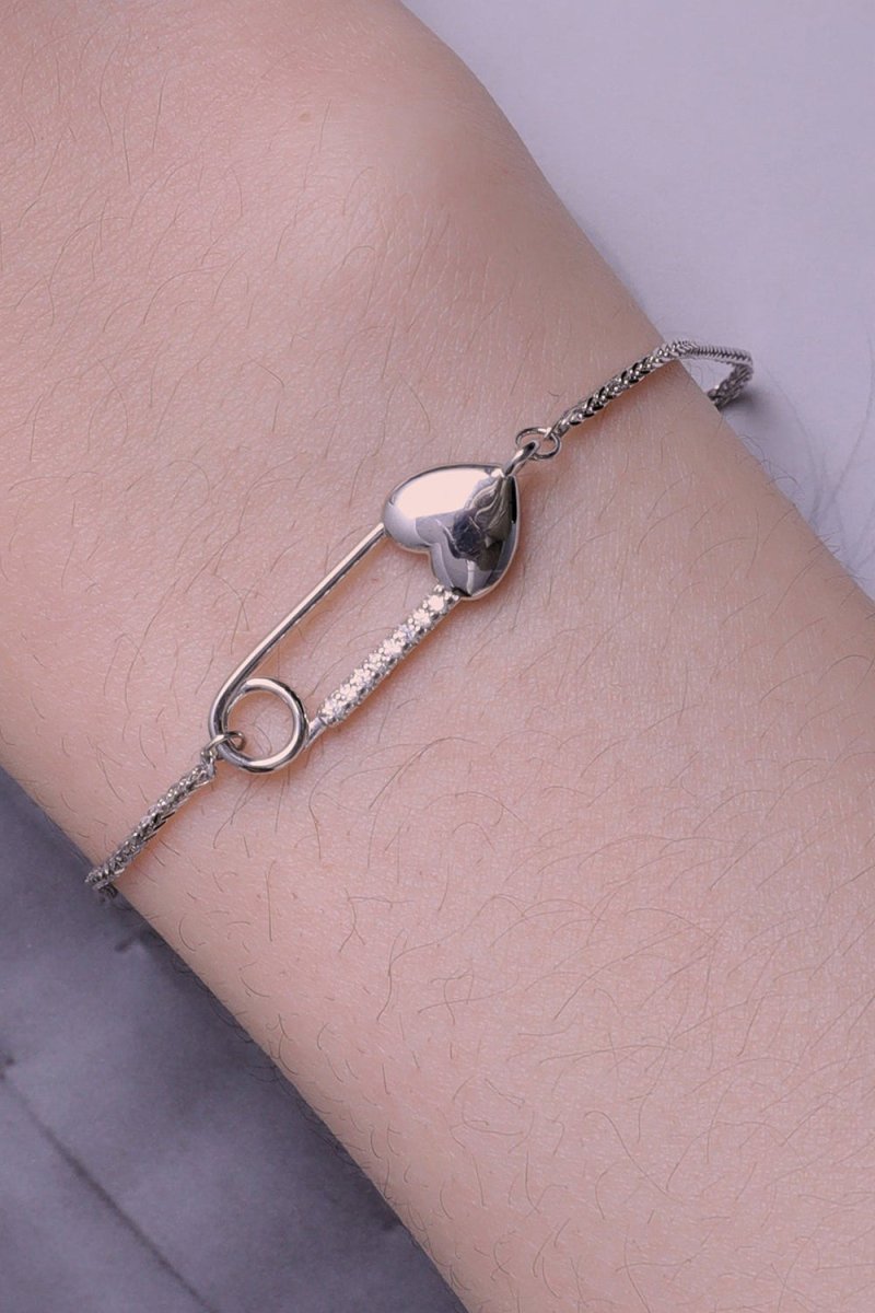 Sterling Silver Bracelet Chain with Heart Pin - KissProm
