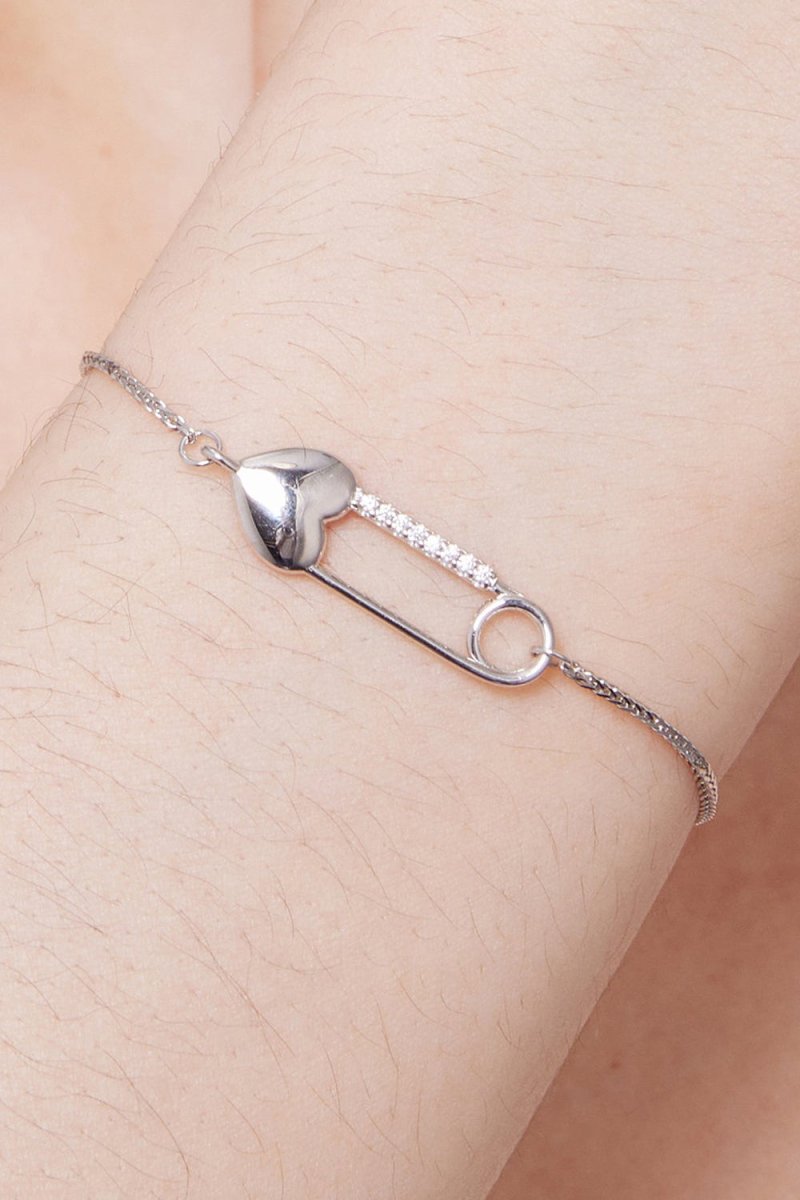 Sterling Silver Bracelet Chain with Heart Pin - KissProm