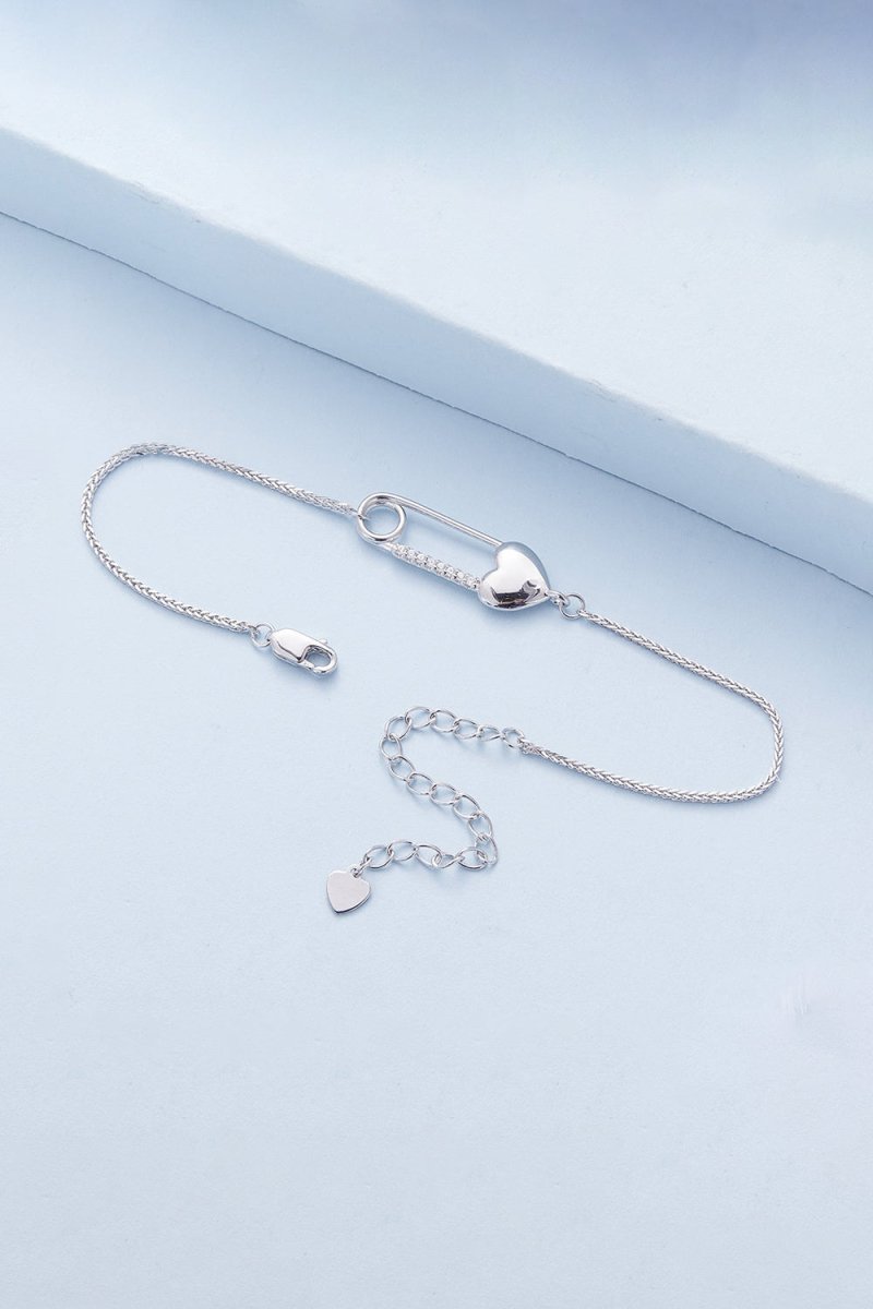 Sterling Silver Bracelet Chain with Heart Pin - KissProm