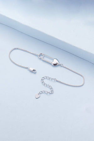 Sterling Silver Bracelet Chain with Heart Pin - KissProm