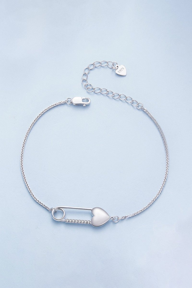 Sterling Silver Bracelet Chain with Heart Pin - KissProm